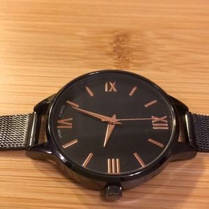 Stainless Steel Black Watch with Rose Gold Accents